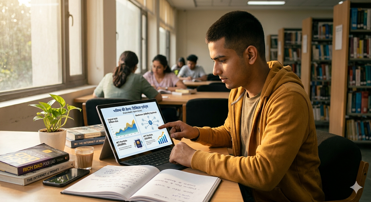 Student exploring digital assets and blockchain technology for future investments
